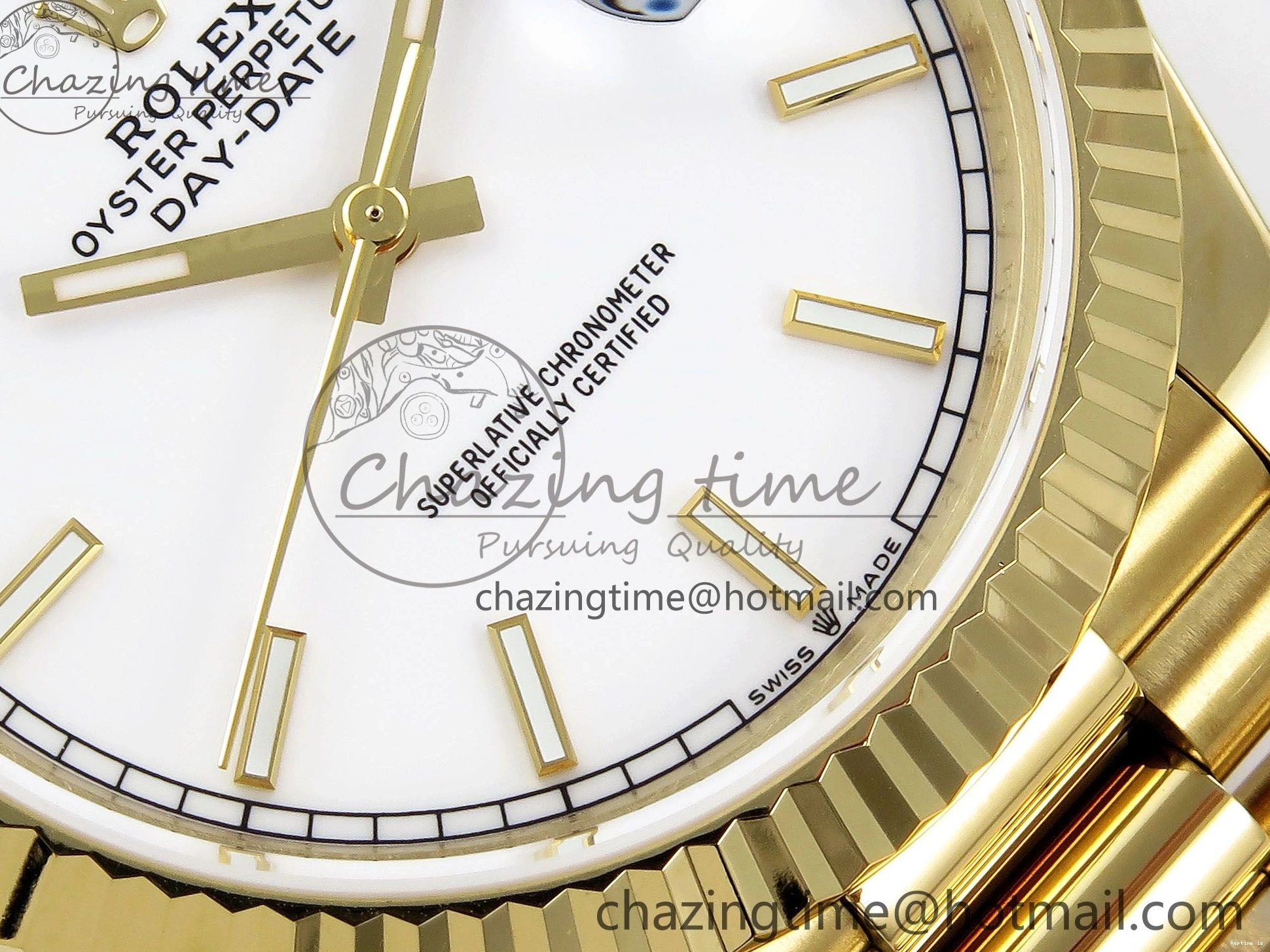 1224 Day Date 40 YG JDF 904L Steel White Stick Dial on President Bracelet VR3255 V3 (Gain Weight) Colorful 1373